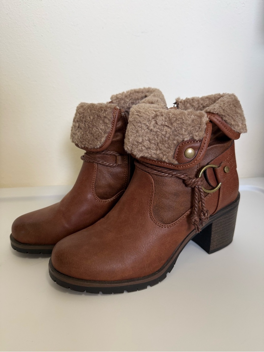 Brown Faux-Shearling Ankle Boots for Women